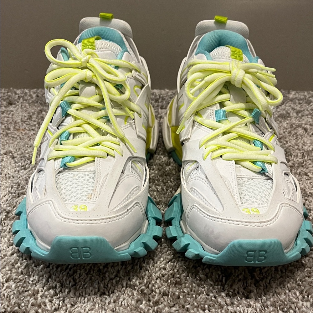 Balenciaga Women's Track White and Teal Sneakers - Picture 2 of 8